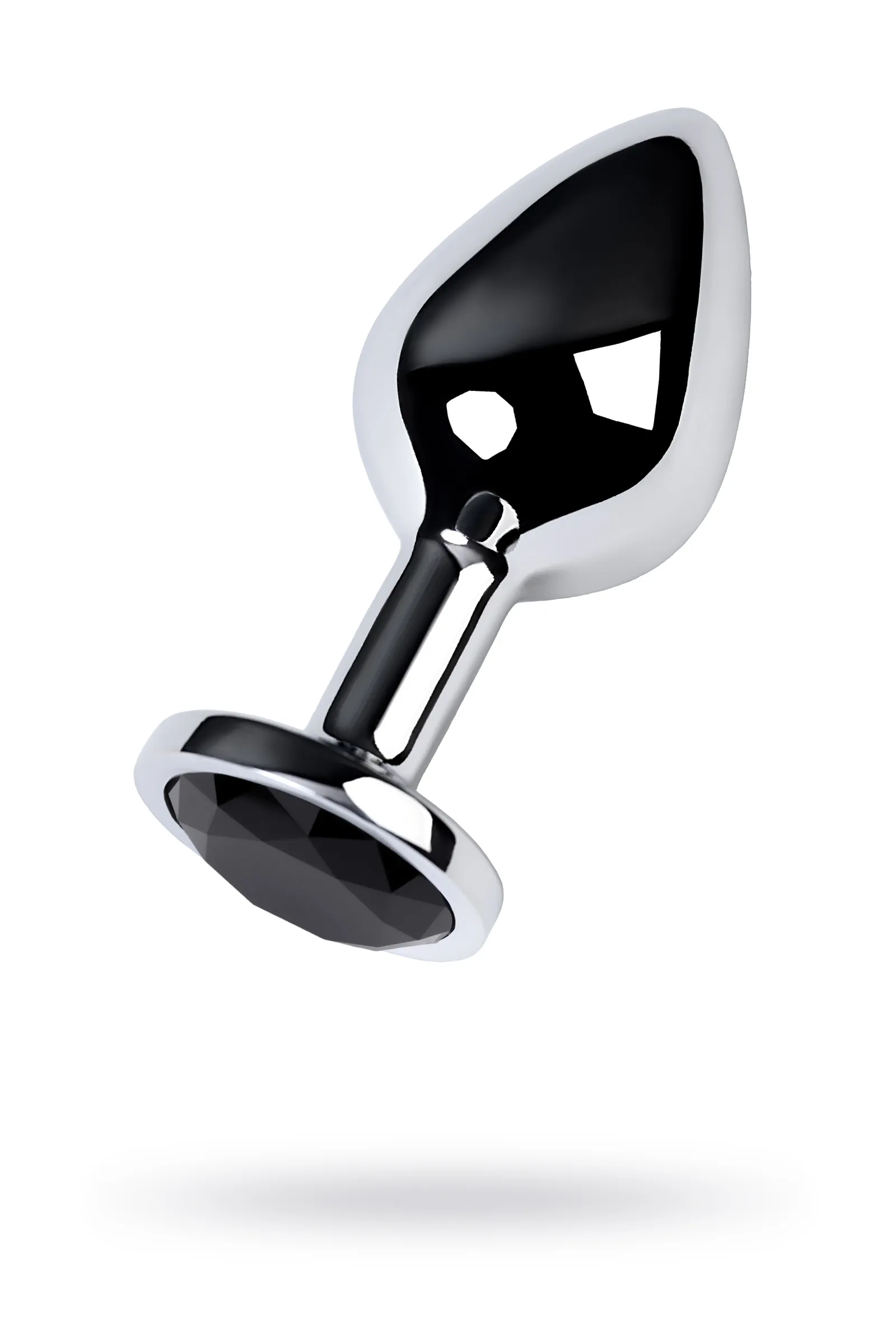 Анальная втулка TOYFA Metall, металл, серебряная, с черным кристаллом, 8 см, Ø 3,4 см, 85 г