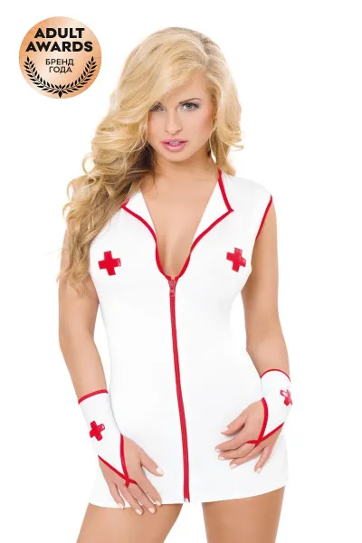 Платье медсестры белое + перчатки, белые, S/M