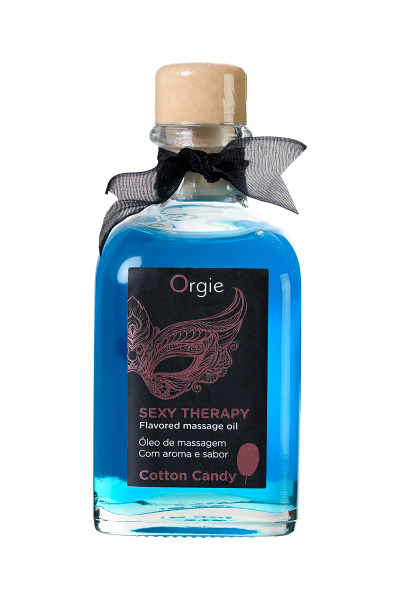 Комплект для сладких игр Orgie Lips Massage со вкусом сахарной ваты (сладкое массажное масло, перо и путеводитель), 100 мл